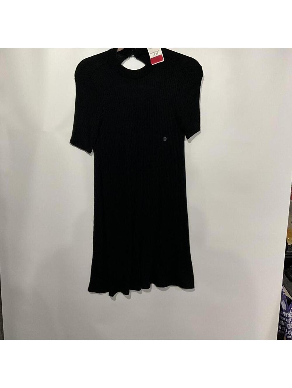Black Short Sleeve Knit Dress with Back Cutout